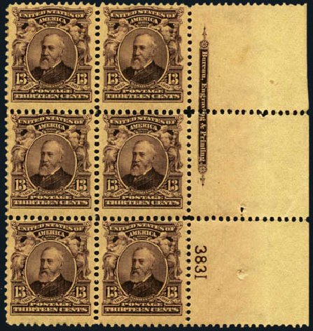 Values of US Stamps Scott Catalog 308 - 1902 13c Harrison. Harmer-Schau Auction Galleries, Aug 2012, Sale 94, Lot 1466
