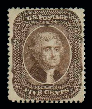Values of US Stamp Scott 30A - 5c 1860 Jefferson. Matthew Bennett International, Oct 2007, Sale 320, Lot 387