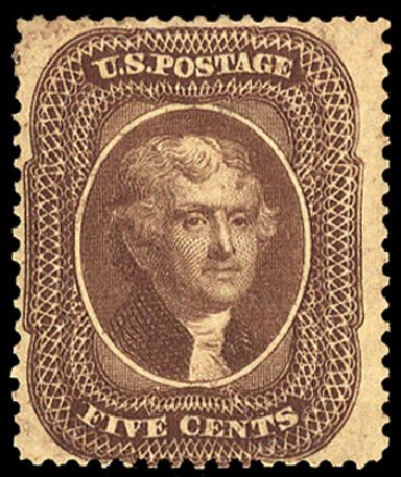 Cost of US Stamps Scott Cat. 30A: 1860 5c Jefferson. Cherrystone Auctions, May 2013, Sale 201305, Lot 37