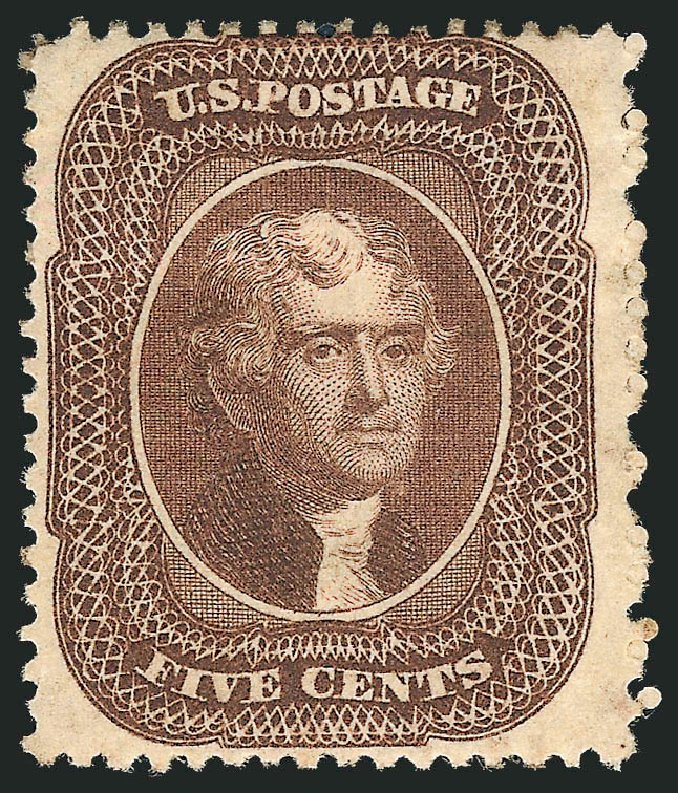 US Stamps Price Scott Catalog 30A: 1860 5c Jefferson. Robert Siegel Auction Galleries, Mar 2012, Sale 1021, Lot 177