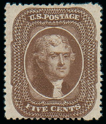 Cost of US Stamps Scott Catalog #30A: 1860 5c Jefferson. Matthew Bennett International, Jun 2008, Sale 328, Lot 518