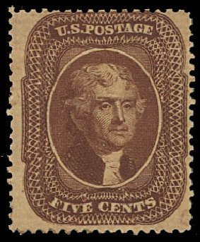 Prices of US Stamp Scott Cat. #30A: 5c 1860 Jefferson. Daniel Kelleher Auctions, Oct 2012, Sale 632, Lot 958