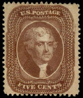 Value of US Stamps Scott Catalog #30A: 5c 1860 Jefferson. Daniel Kelleher Auctions, Dec 2013, Sale 640, Lot 78