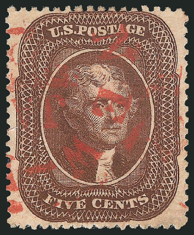 US Stamp Values Scott Catalogue # 30A - 5c 1860 Jefferson. Robert Siegel Auction Galleries, Mar 2013, Sale 1040, Lot 1248
