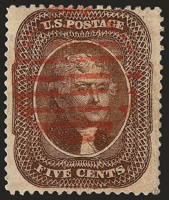 US Stamps Value Scott Catalog 30A: 5c 1860 Jefferson. Robert Siegel Auction Galleries, Oct 2008, Sale 963, Lot 368