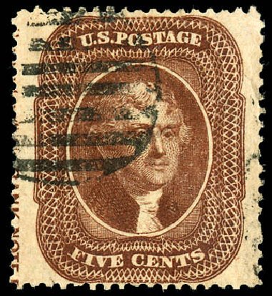 US Stamp Prices Scott Catalog # 30A - 1860 5c Jefferson. Matthew Bennett International, Dec 2008, Sale 330, Lot 1469