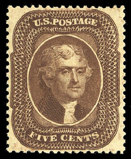 Costs of US Stamp Scott Cat. 30A - 1860 5c Jefferson. Matthew Bennett International, Sep 2012, Sale 345, Lot 59