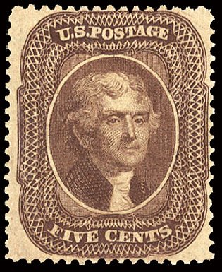 Price of US Stamp Scott Catalog 30A - 1860 5c Jefferson. Cherrystone Auctions, Nov 2008, Sale 200811, Lot 1019