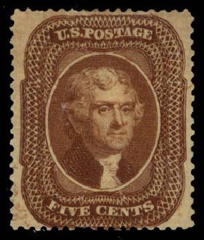 US Stamp Prices Scott Catalogue # 30A - 1860 5c Jefferson. Daniel Kelleher Auctions, Jan 2015, Sale 663, Lot 1259