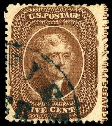 Values of US Stamps Scott Cat. # 30A: 1860 5c Jefferson. Matthew Bennett International, Dec 2008, Sale 330, Lot 1470