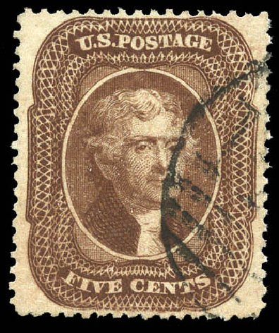 Value of US Stamp Scott Catalogue 30A: 1860 5c Jefferson. Matthew Bennett International, Mar 2011, Sale 336, Lot 1131