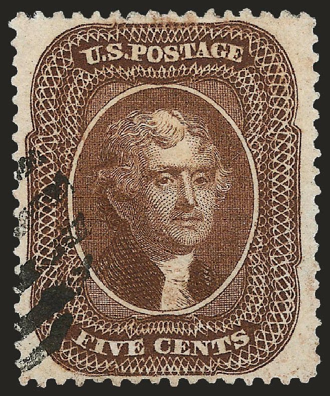 US Stamp Values Scott Cat. # 30A: 1860 5c Jefferson. Robert Siegel Auction Galleries, Sep 2008, Sale 962, Lot 2281