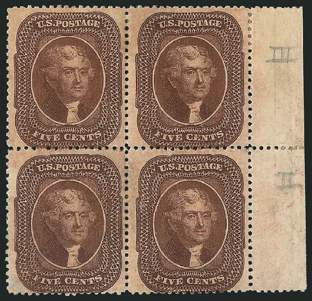 US Stamp Prices Scott 30A - 1860 5c Jefferson. Robert Siegel Auction Galleries, Nov 2014, Sale 1084, Lot 3144
