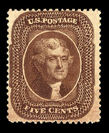 US Stamps Prices Scott Catalogue # 30A: 1860 5c Jefferson. Cherrystone Auctions, Mar 2014, Sale 201403, Lot 5