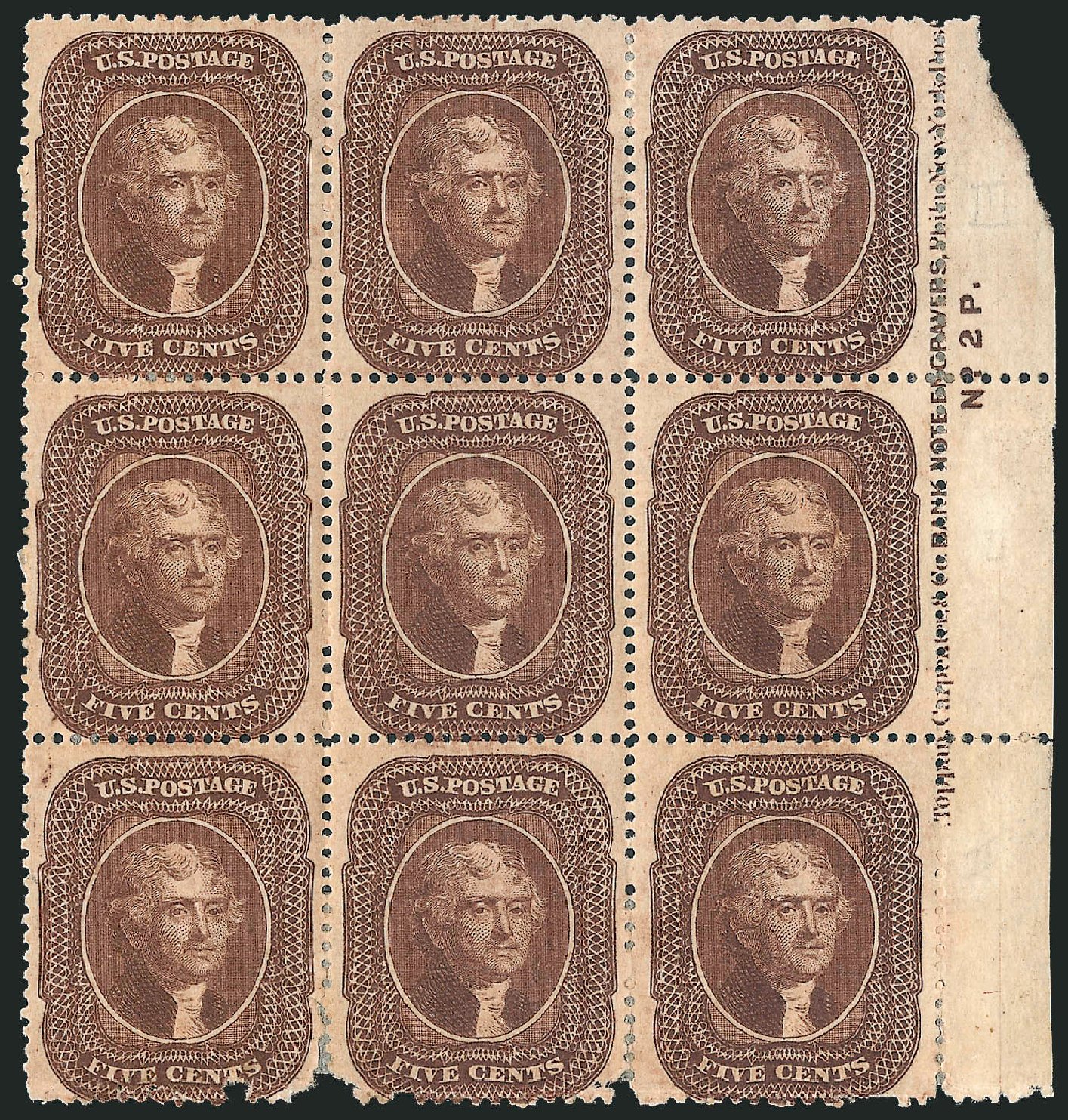 US Stamp Price Scott Cat. 30A: 1860 5c Jefferson. Robert Siegel Auction Galleries, Nov 2014, Sale 1084, Lot 3145