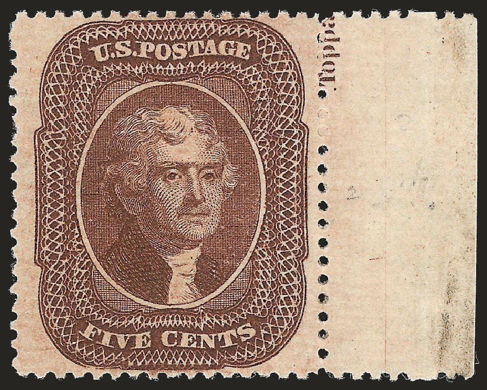 US Stamps Values Scott Catalog # 30A - 5c 1860 Jefferson. Robert Siegel Auction Galleries, Sep 2009, Sale 976, Lot 1235