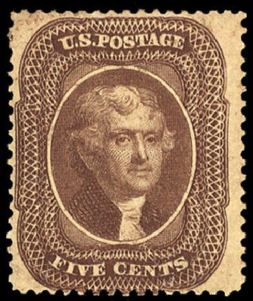 US Stamps Price Scott Cat. 30A - 1860 5c Jefferson. Cherrystone Auctions, Jan 2009, Sale 200901, Lot 52