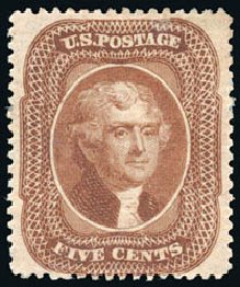 Prices of US Stamps Scott 30A - 1860 5c Jefferson. Schuyler J. Rumsey Philatelic Auctions, Apr 2015, Sale 60, Lot 1982