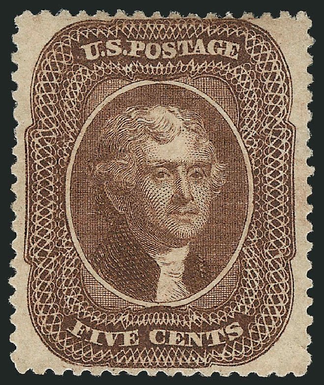 US Stamps Value Scott #30A: 5c 1860 Jefferson. Robert Siegel Auction Galleries, Dec 2014, Sale 1090, Lot 1162