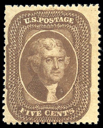 Values of US Stamp Scott Catalog # 30A - 5c 1860 Jefferson. Matthew Bennett International, Sep 2010, Sale 333, Lot 3393