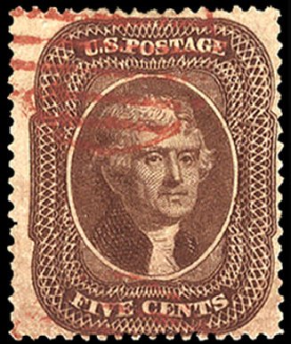 Costs of US Stamps Scott Catalog # 30A - 5c 1860 Jefferson. Cherrystone Auctions, Jan 2010, Sale 201001, Lot 43