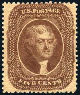 US Stamps Values Scott Cat. # 30A - 1860 5c Jefferson. Harmer-Schau Auction Galleries, Feb 2009, Sale 80, Lot 1103