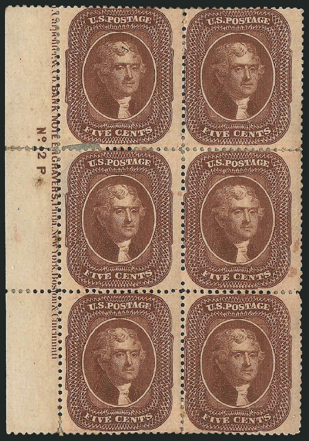 US Stamps Prices Scott Catalogue 30A: 1860 5c Jefferson. Robert Siegel Auction Galleries, Dec 2014, Sale 1090, Lot 1163