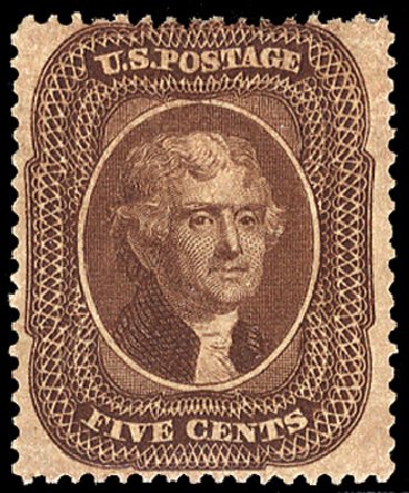 Values of US Stamp Scott Cat. # 30A - 1860 5c Jefferson. Cherrystone Auctions, Nov 2010, Sale 201011, Lot 46