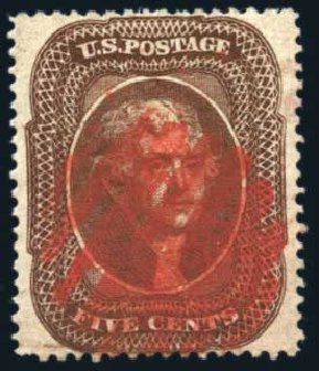 Value of US Stamps Scott # 30A - 5c 1860 Jefferson. Harmer-Schau Auction Galleries, Jun 2008, Sale 78, Lot 1276
