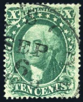 US Stamps Value Scott Catalogue # 31: 1857 10c Washington. Harmer-Schau Auction Galleries, Feb 2010, Sale 84, Lot 1308