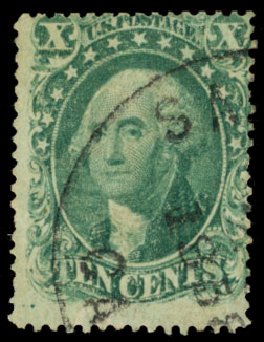 Values of US Stamps Scott #31 - 10c 1857 Washington. Daniel Kelleher Auctions, Dec 2013, Sale 640, Lot 79
