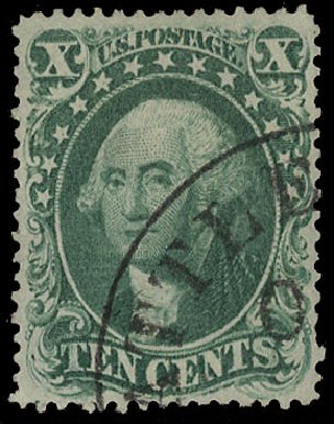 US Stamp Values Scott Cat. 31 - 1857 10c Washington. Cherrystone Auctions, Sep 2012, Sale 201209, Lot 30