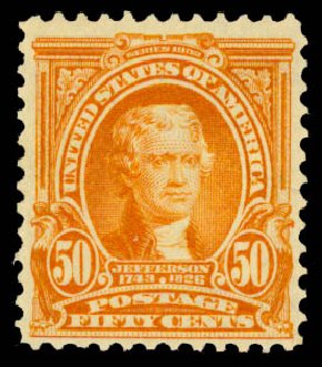 Value of US Stamps Scott #310 - 1903 50c Jefferson. Daniel Kelleher Auctions, May 2015, Sale 669, Lot 2858