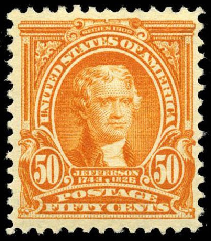 Value of US Stamp Scott 310 - 50c 1903 Jefferson. Matthew Bennett International, Apr 2008, Sale 326, Lot 309