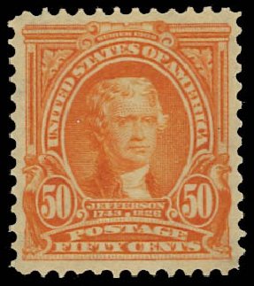 Cost of US Stamp Scott Catalog # 310: 1903 50c Jefferson. Daniel Kelleher Auctions, Jul 2011, Sale 625, Lot 905