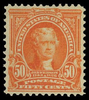 US Stamps Price Scott Cat. 310: 1903 50c Jefferson. Daniel Kelleher Auctions, Oct 2012, Sale 632, Lot 1235