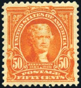 Prices of US Stamp Scott Catalogue 310 - 50c 1903 Jefferson. Harmer-Schau Auction Galleries, Feb 2009, Sale 80, Lot 1272