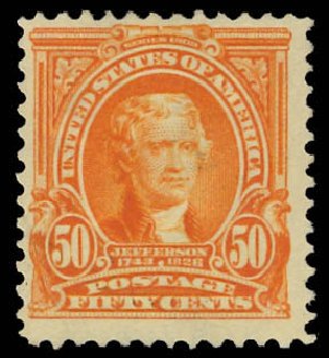 US Stamps Prices Scott Catalog #310 - 1903 50c Jefferson. Daniel Kelleher Auctions, Jun 2012, Sale 630, Lot 1712