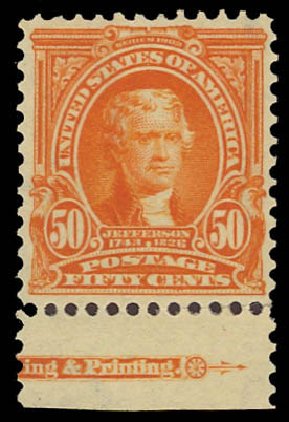 Value of US Stamps Scott Catalogue # 310: 50c 1903 Jefferson. Daniel Kelleher Auctions, Aug 2012, Sale 631, Lot 1063
