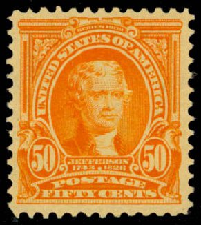 US Stamps Prices Scott Catalogue 310: 50c 1903 Jefferson. Daniel Kelleher Auctions, Sep 2013, Sale 639, Lot 1113