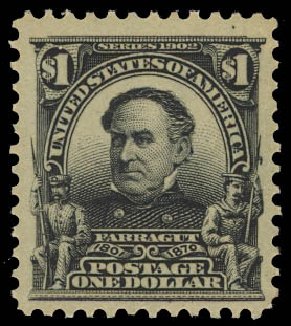 US Stamps Value Scott Catalog 311 - 1903 US$1.00 Farragut. Daniel Kelleher Auctions, Jul 2011, Sale 625, Lot 908