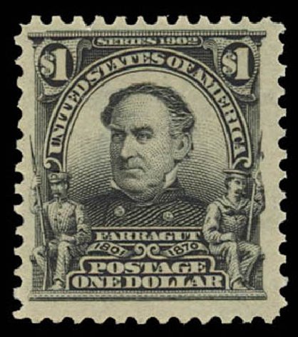 US Stamps Prices Scott Catalogue #311: 1903 US$1.00 Farragut. Daniel Kelleher Auctions, Oct 2011, Sale 626, Lot 304