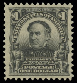 US Stamps Value Scott Cat. 311: 1903 US$1.00 Farragut. H.R. Harmer, May 2014, Sale 3005, Lot 1235