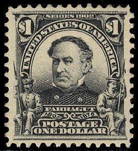 US Stamps Value Scott Cat. #311: 1903 US$1.00 Farragut. Cherrystone Auctions, Sep 2012, Sale 201209, Lot 72