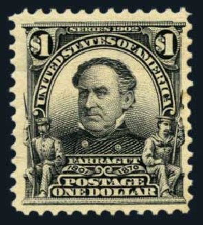 US Stamps Value Scott 311 - 1903 US$1.00 Farragut. Harmer-Schau Auction Galleries, Aug 2014, Sale 102, Lot 1962