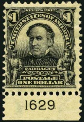 Values of US Stamps Scott Catalogue # 311 - US$1.00 1903 Farragut. Harmer-Schau Auction Galleries, May 2012, Sale 93, Lot 342