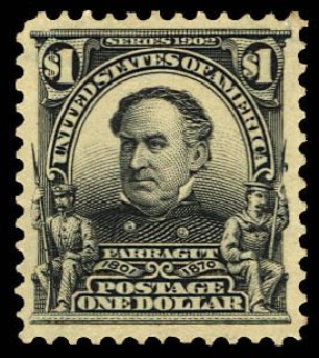 Value of US Stamps Scott # 311 - 1903 US$1.00 Farragut. Daniel Kelleher Auctions, Dec 2012, Sale 633, Lot 562