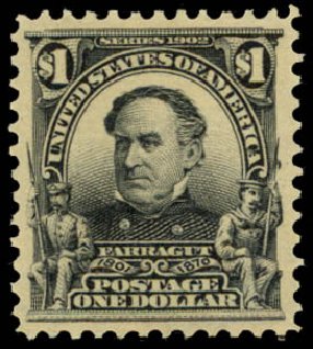 Values of US Stamps Scott Cat. # 311: 1903 US$1.00 Farragut. Daniel Kelleher Auctions, May 2014, Sale 653, Lot 2212