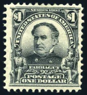 Costs of US Stamp Scott Cat. # 311: US$1.00 1903 Farragut. Harmer-Schau Auction Galleries, Feb 2009, Sale 80, Lot 1273