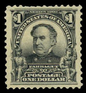 Values of US Stamps Scott Catalog # 311 - 1903 US$1.00 Farragut. Daniel Kelleher Auctions, May 2014, Sale 652, Lot 473